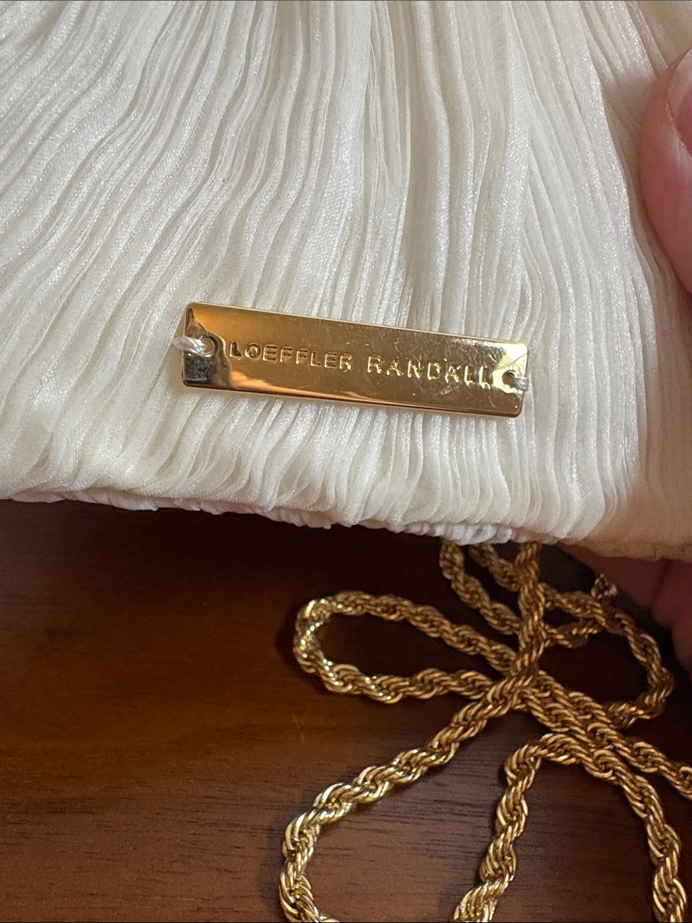 Loeffler Randall Ivory Pleated Bow Clutch with Gold Chain - Picture 3 of 14